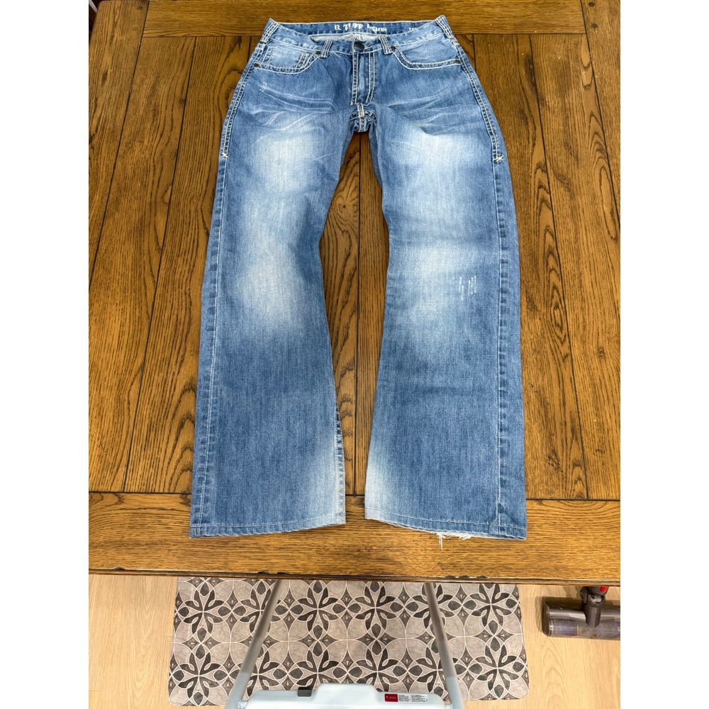 B. Tuff Jeans Mens 33x31 Bootcut Medium Wash Heavy Stitch Western Denim Blue
